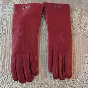 Coach Red Leather And Cashmere Women's Gloves